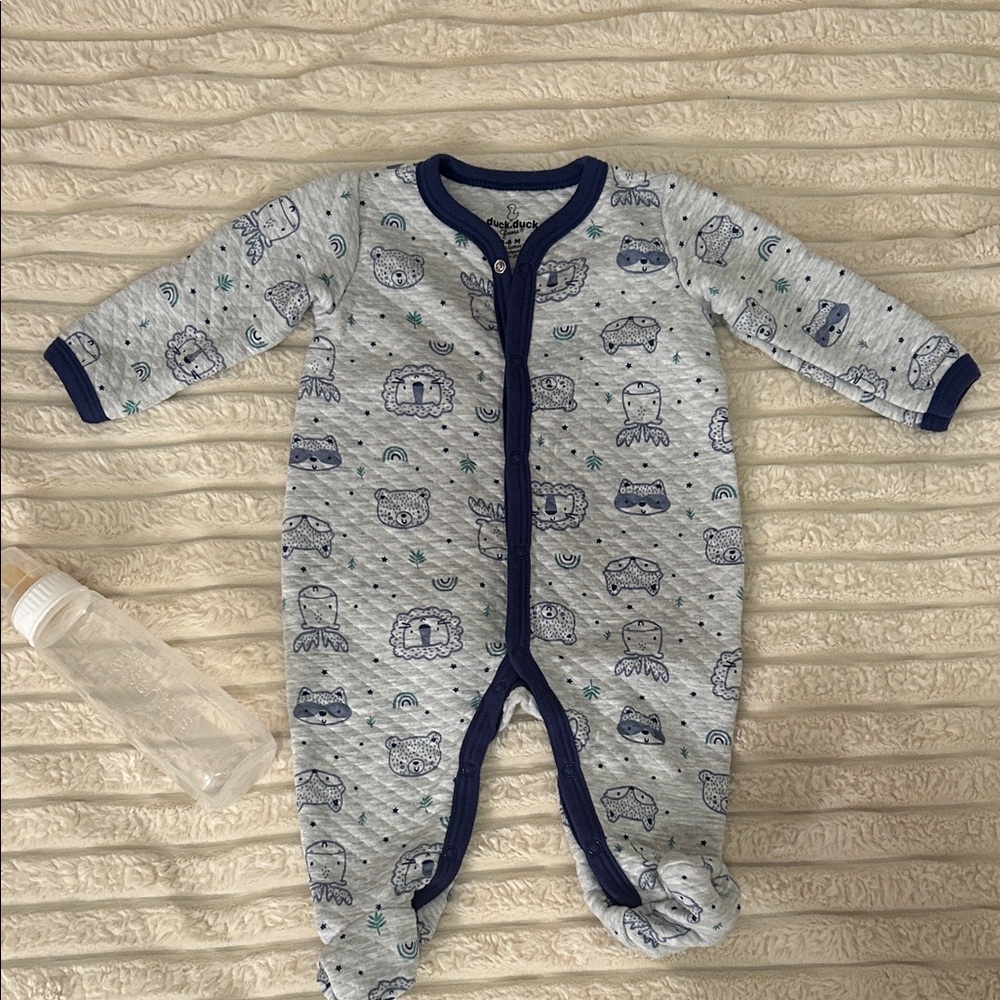Cozy Gray Animal Print Kids Footie